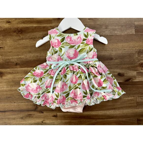 NWT SweetHoney Belle Bubble Dress Tumbling Whisp Floral Sleeveless Pink Knit 18M - Picture 5 of 7